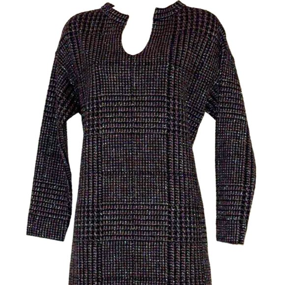 A-K-R-I-S- Punto Cotton Blend Black Brown Long Sleeve Jersey Dress Size :6 - Picture 1 of 6